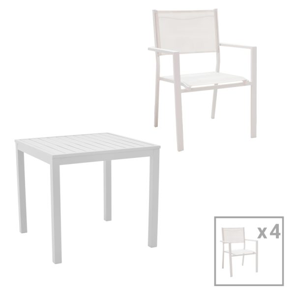 Tavoline ngrenie Kliton - Set Moly prej 5 alumini ne nuance te bardhe 80x80x74cm