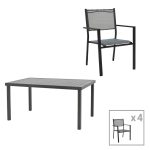 Tavoline ngrenie Moly-Kliton Set me 5  tekstile alumini dhe antracit 150x80x74cm