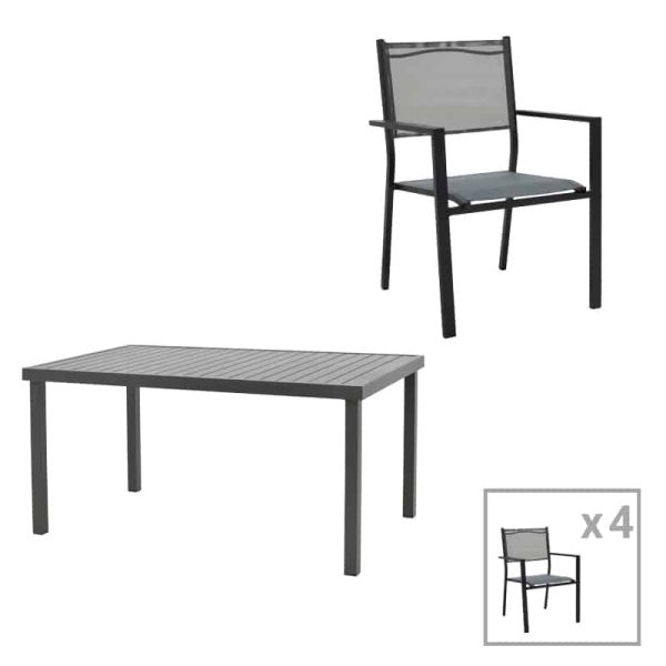 Tavoline ngrenie Moly-Kliton Set me 5  tekstile alumini dhe antracit 150x80x74cm
