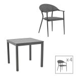 Tavoline ngrenie Kliton-Pino set prej 5 alumini ne nuance antracit dhe te zeze 80x80x74cm