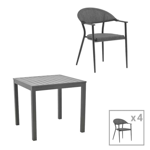 Tavoline ngrenie Kliton-Pino set prej 5 alumini ne nuance antracit dhe te zeze 80x80x74cm