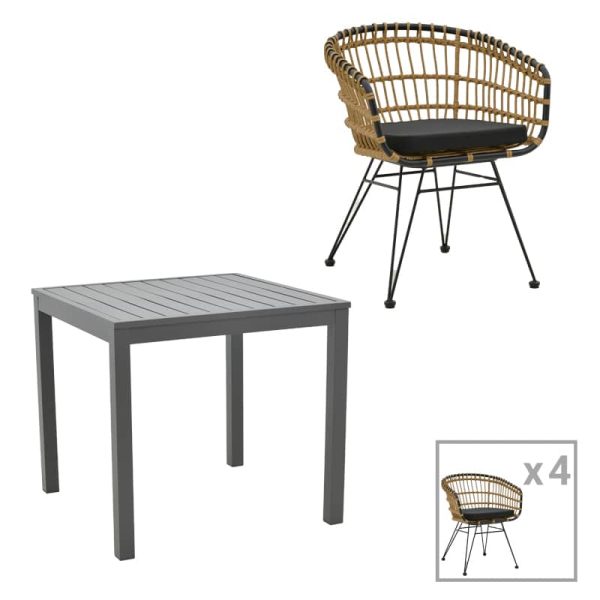 Komplet tavoline ngrenie Kliton-Naoki B prej 5  antracit alumini dhe metali ne nuance te zeze 80x80x74cm