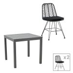 Set tavolinë e ngrënies Kliton-Naoki, set prej 3 copë, alumin antracit dhe metal në nuancë të zezë 80x80x74cm