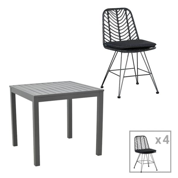 Set tavolinë ngrënieje Kliton-Naoki, set prej 5 copë, alumin antracit dhe metal në nuancë të zezë 80x80x74cm