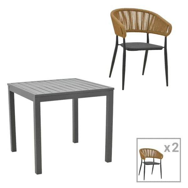 Tavolina e ngrënies Kliton-Raven komplet 3  alumini në nuancë antracit 80x80x74cm