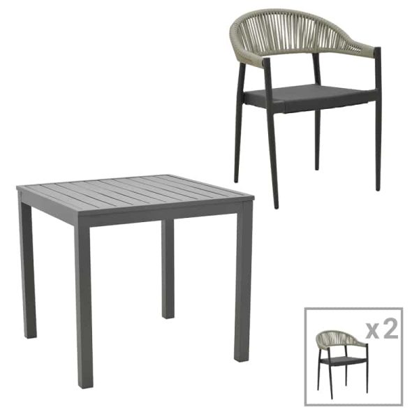 Tavoline ngrenie Kliton- Set Elation prej 3  alumini ne nuance antracit 80x80x74cm