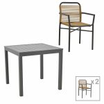 Tavolinë ngrënie komplet Kliton-Clutch prej 3 alumini në nuancë antracit 80x80x74cm