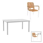 Komplet tavoline ngrenie Kliton-Norture prej 5 alumini ne nuance te bardhe 150x80x74cm