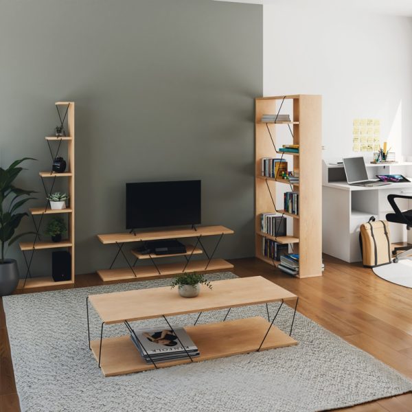 Set studentor Tars, për dhomë të ndenjës, me 4 copë, ngjyrë lisi-zi.