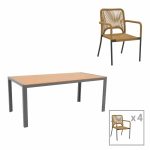 Tavolina e ngrënies Nares-Norture komplet 5  antracit alumini dhe kompensatë në nuancë natyrale 180x90x72.5cm