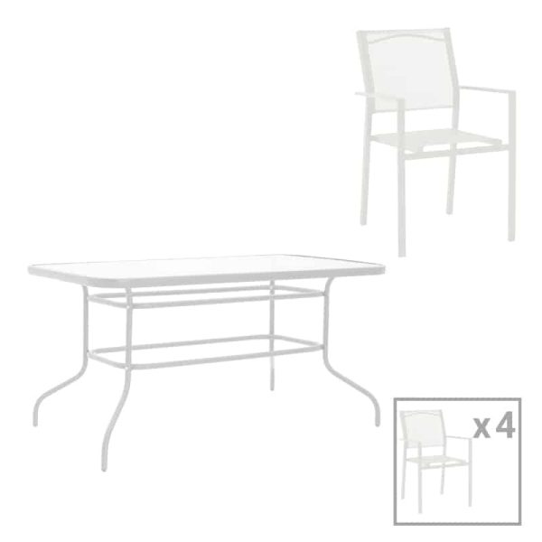 Komplet tavoline ngrënieje Valor-Confidence me 5  metal të bardhë 140x80x70cm