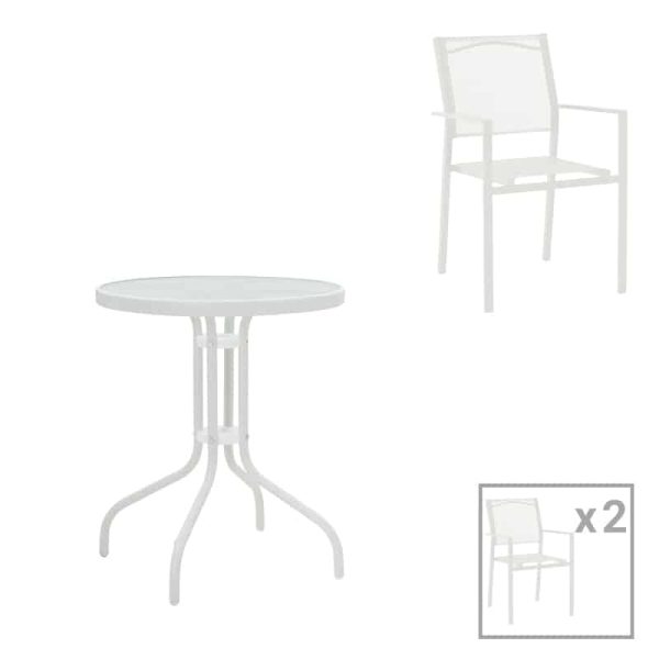 Tavolinë kopshti Valor-Confidence B, set prej 3 copë, metal në nuancë të bardhë D60x70cm