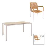 Tavolina e ngrënies Nares-Norture Set me 5  alumini të bardhë dhe kompensatë në nuancë natyrale 140x80x72.5cm