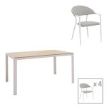 Tavoline ngrenie Nares-Pino Set me 5  alumini te bardhe dhe kompensate ne nuance natyrale 140x80x72.5cm