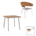 Tavolina e ngrënies Synergy-Raven komplet 3 alumini  të bardhë dhe kompensatë në ngjyrë natyrale 80x80x74cm