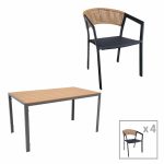 Tavoline ngrenie Nares-Glisten C komplet 5 antracit alumini dhe kompensate ne ngjyre natyrale 140x80x72.5cm