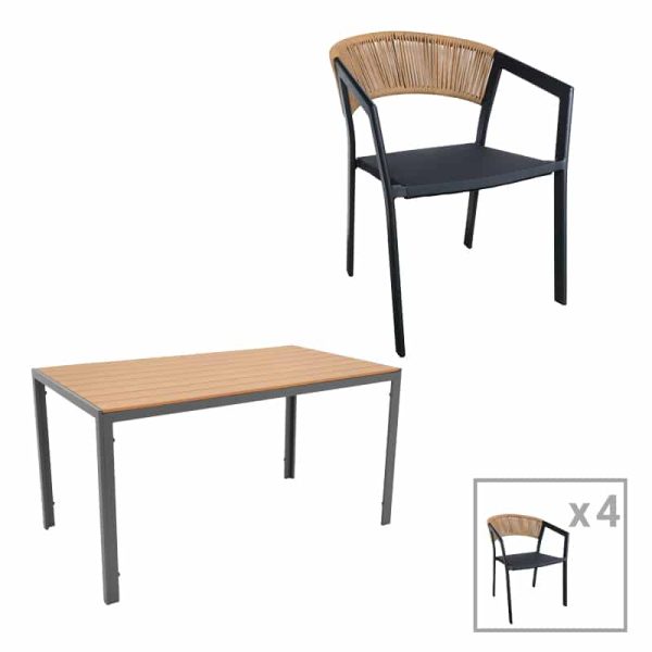 Tavoline ngrenie Nares-Glisten C komplet 5 antracit alumini dhe kompensate ne ngjyre natyrale 140x80x72.5cm