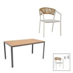 Tavoline ngrenie Nares- Glisten C komplet 5 alumini antracit-bardhe dhe kompensate ne ngjyre natyrale 140x80x72.5cm