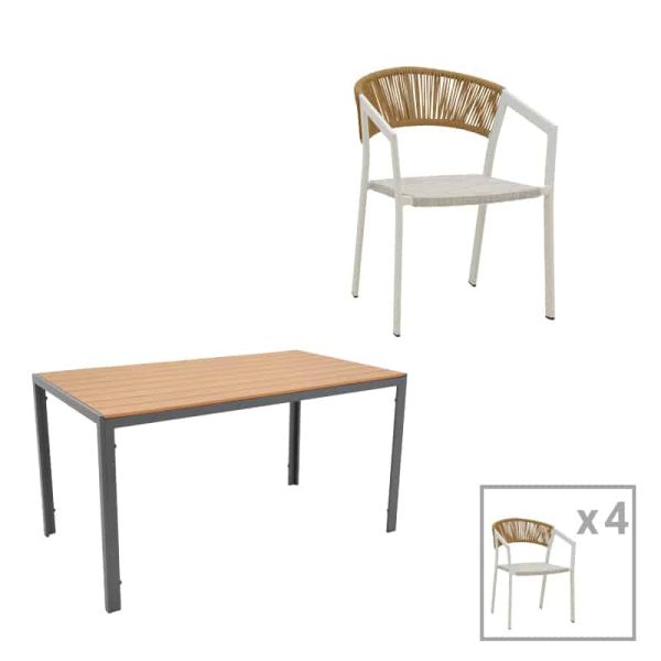 Tavoline ngrenie Nares- Glisten C komplet 5 alumini antracit-bardhe dhe kompensate ne ngjyre natyrale 140x80x72.5cm