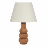 Llambë tavoline Cabini, dru ahu dhe stof në ngjyrë krem 22x22x30cm