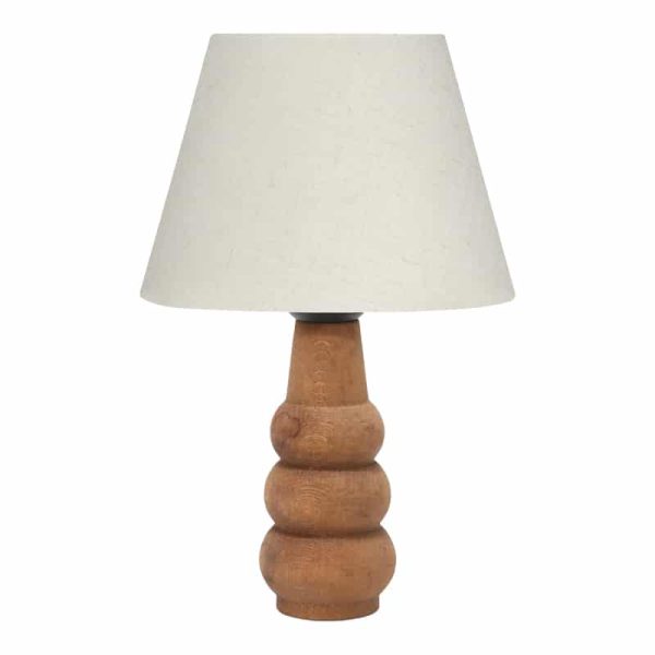 Llambë tavoline Cabini, dru ahu dhe stof në ngjyrë krem 22x22x30cm