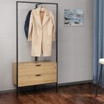 Mobilje koridori Keila melamine, në nuancë natyrale dhe metal të zi 85x45x190cm - Image 2