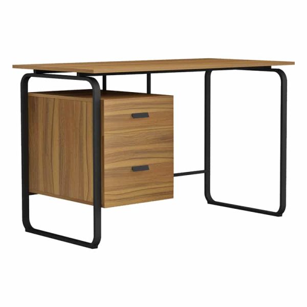 Tavolinë për zyre me sirtarë Clarity,e veshur me melamine ngjyrë arrë, metal i zi, 120x75x75cm