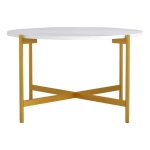 Tavolinë mesi Aisle, melaminë mermer i bardhë-metal ari D80x45cm - Image 2