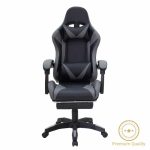 Karrige gaming me mbështetëse këmbësh Moza, PU e zezë-gri