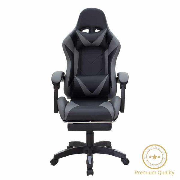 Karrige gaming me mbështetëse këmbësh Moza, PU e zezë-gri
