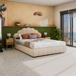 Krevat çift Wardie me hapësirë magazinimi, me stof kadife, ngjyrë bezhë, 160x200cm - Image 2