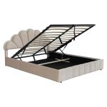 Krevat çift Wardie me hapësirë magazinimi, me stof kadife, ngjyrë bezhë, 160x200cm - Image 5