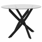 Tavolina e ngrënies Greta  në ngjyrë të zezë me xham 8mm tempered D100x75cm - Image 2