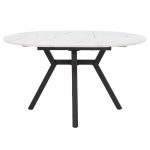 Tryezë e zgjeruar Frances  MDF në ngjyrë të bardhë mermer-të zezë 100-140x100x75cm - Image 3