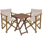 Tavolina e ngrënies Seti Retto i 3 copave druri të ngurta të bletës-leckë-bezhë-beige-bardhë 70x70x71cm