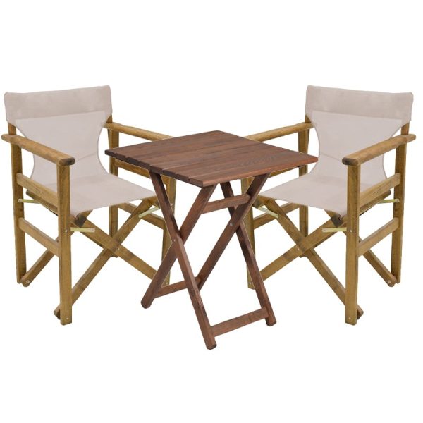 Tavolina e ngrënies Seti Retto i 3 copave druri të ngurta të bletës-leckë-bezhë-beige-bardhë 70x70x71cm