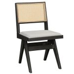 Winslow  karrige rubberwood black-pvc rattan matiral-grey pëlhurë