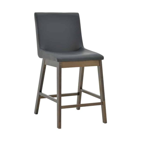 Stol bar Siera lëkurë artificiale e zezë - këmbë arrë druri gome 45x58x95cm