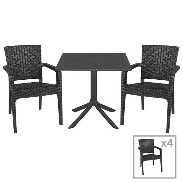 Set ngrënieje Groovy-Halcyon komplet 5 copë gri e errët 80x80x74,5cm