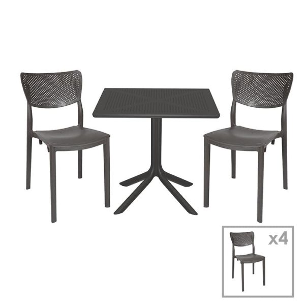 Komplet ngrënieje Groovy-Ignite  set 5 copë PP gri e errët 80x80x74,5cm