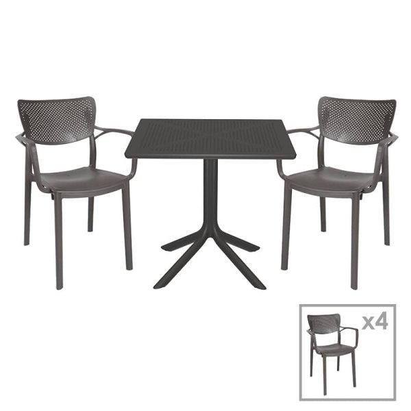 Komplet ngrënieje Groovy-Frontline set 5 copë PP gri e errët 80x80x74,5cm