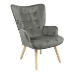 Karrige Fluffy, stof kadife me ngjyrë gri të errët, me këmbë natyrale, 75x69x96cm