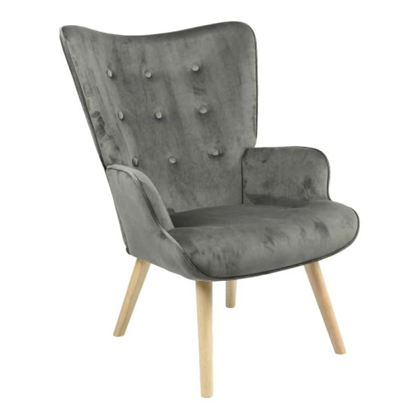 Karrige Fluffy, stof kadife me ngjyrë gri të errët, me këmbë natyrale, 75x69x96cm