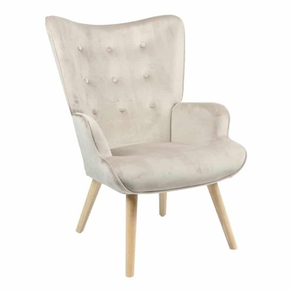 Karrige Fluffy, me stof kadife ngjyrë bezhë, me këmbë natyrale, 75x69x96cm