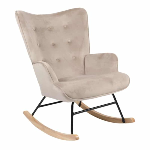 Karrige lëkundëse Georgia, stof kadife me ngjyrë bezhë natyrale, 75x71x95cm