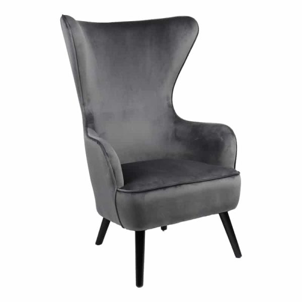 Armchair Byfon anthracite kadife dhe këmba e drurit të gomës në hije të zezë 76x83x117cm