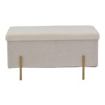 Tabure Ziwel, stof teddy ngjyrë e bardhë-ari 80x40x40cm - Image 2