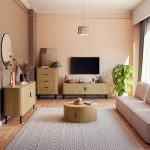 Tv stand-Medium size buffet Scandi  MDF ngjyra natyrore me këmbët metalike të zezë 150x45x57.5cm - Image 2