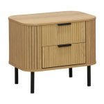 Nightstand Scandi me 2 sirtarë në ngjyrë natyrale me këmbë të zeza 57x42x50cm