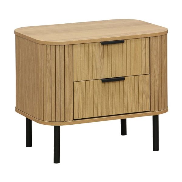 Nightstand Scandi me 2 sirtarë në ngjyrë natyrale me këmbë të zeza 57x42x50cm